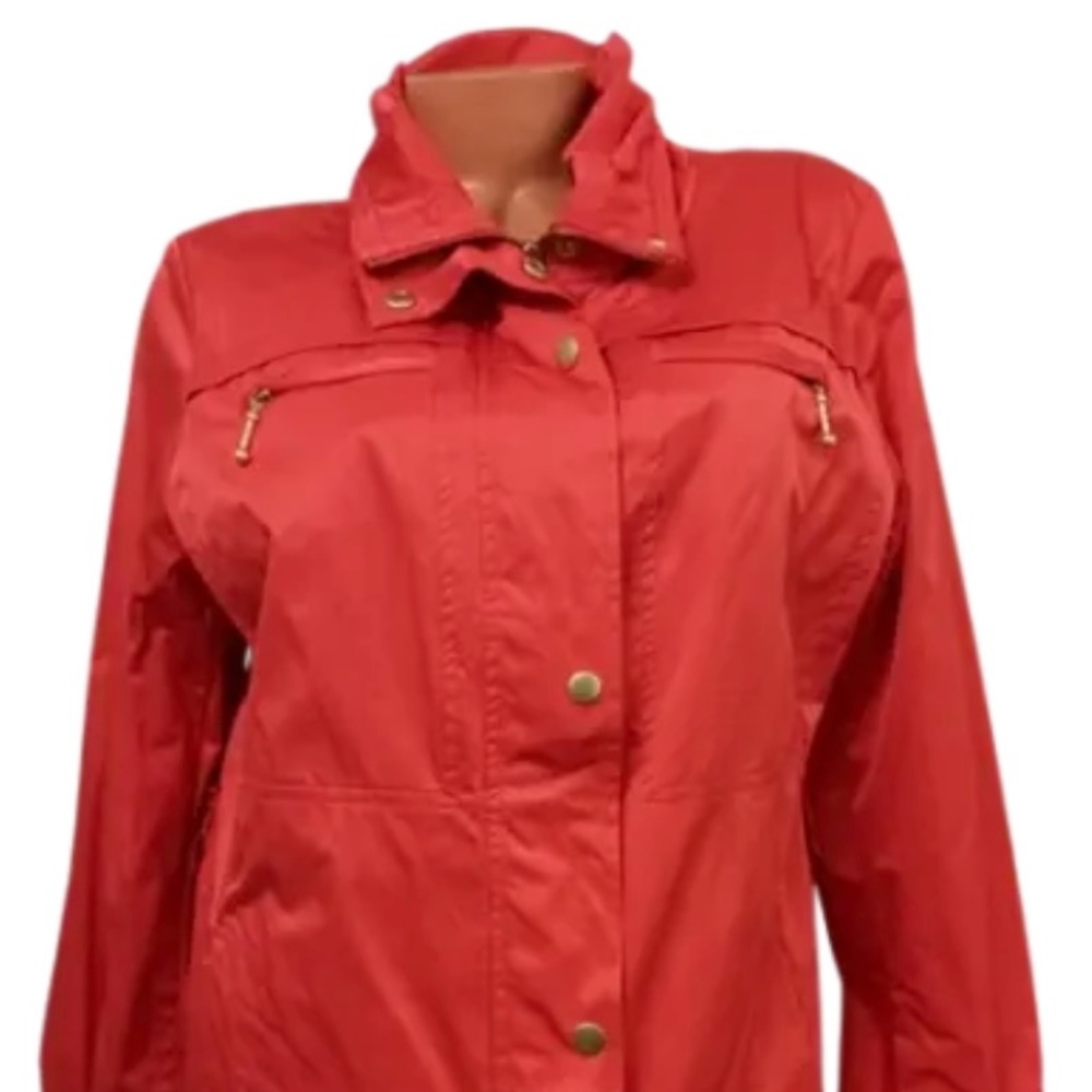 ☔️Chico's Zenergy Red Rain Jacket. Multi Pockets, Belted, Full Zip/Snap 2, Large